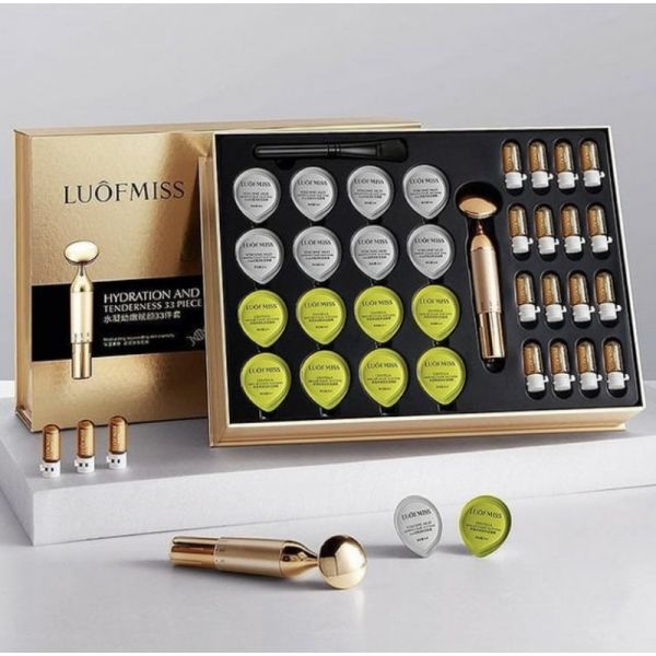 Gift set Luofmiss Hydration 33 set (2 types of masks, serum brush and massager)